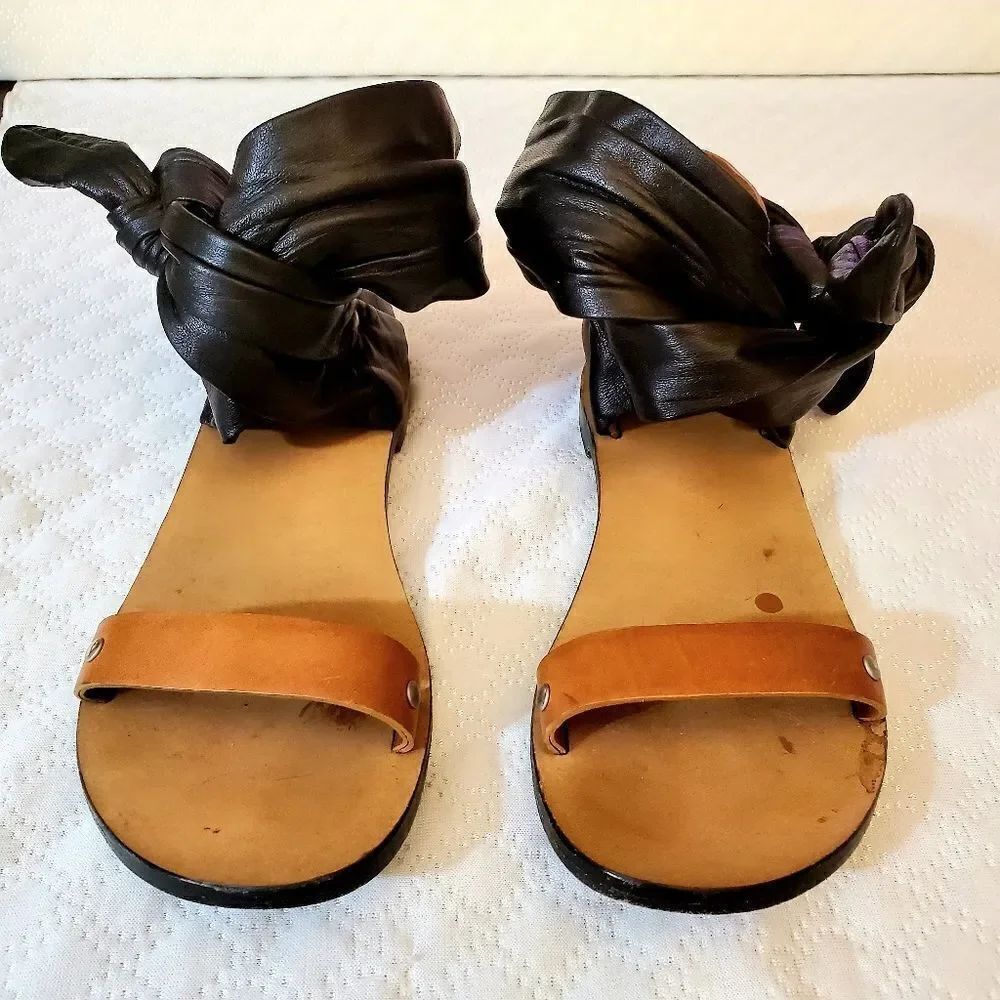 IRO Black & Tan Leather Sandals Size 38